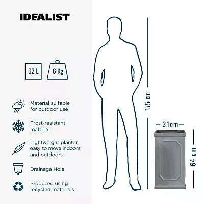 IDEALIST Lite Faux Lead Chelsea Light Concrete Tall Square Planter