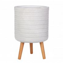 IDEALIST Lite Plaited Style White Cylinder Planter with Legs, Round In...
