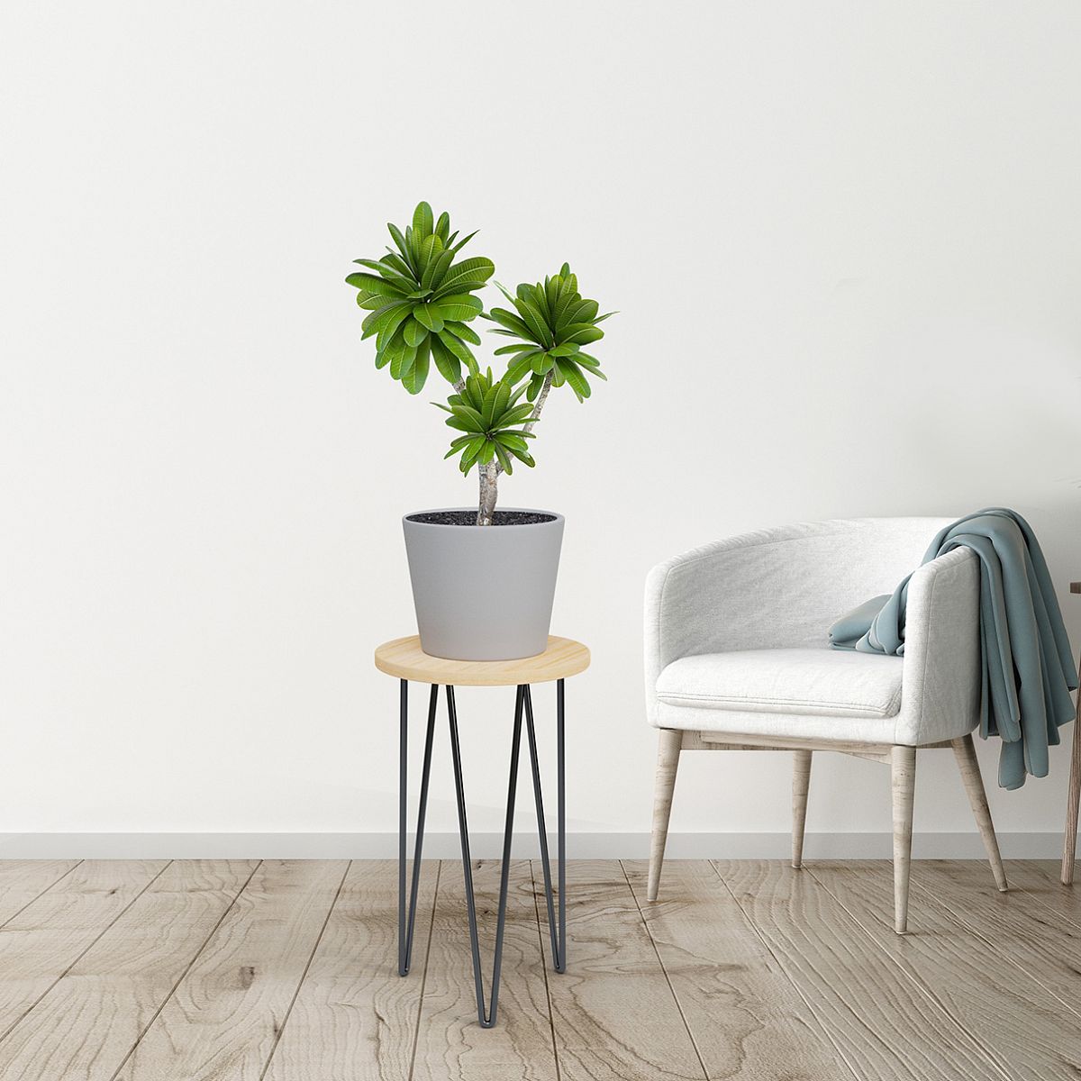 Mid Century Plant Stand with Bamboo Wood Top