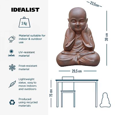 IDEALIST Lite Sitting Baby Monk Rusty Indoor and Outdoor Statue L29.5 W23.5 H39 cm