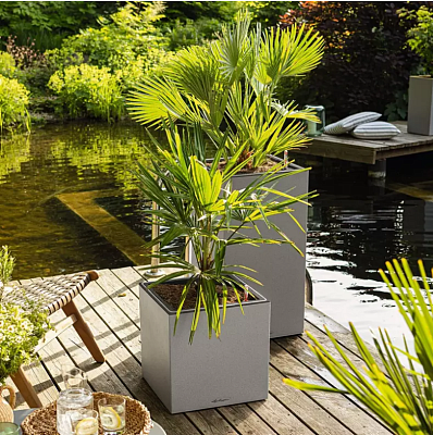 LECHUZA CANTO Stone High LED Square Tall Poly Resin Self-watering Planter