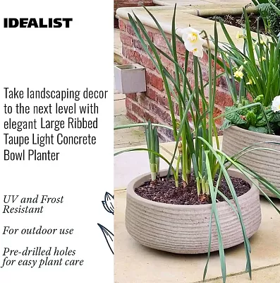 IDEALIST Lite Large Ribbed Light Concrete Bowl Planter