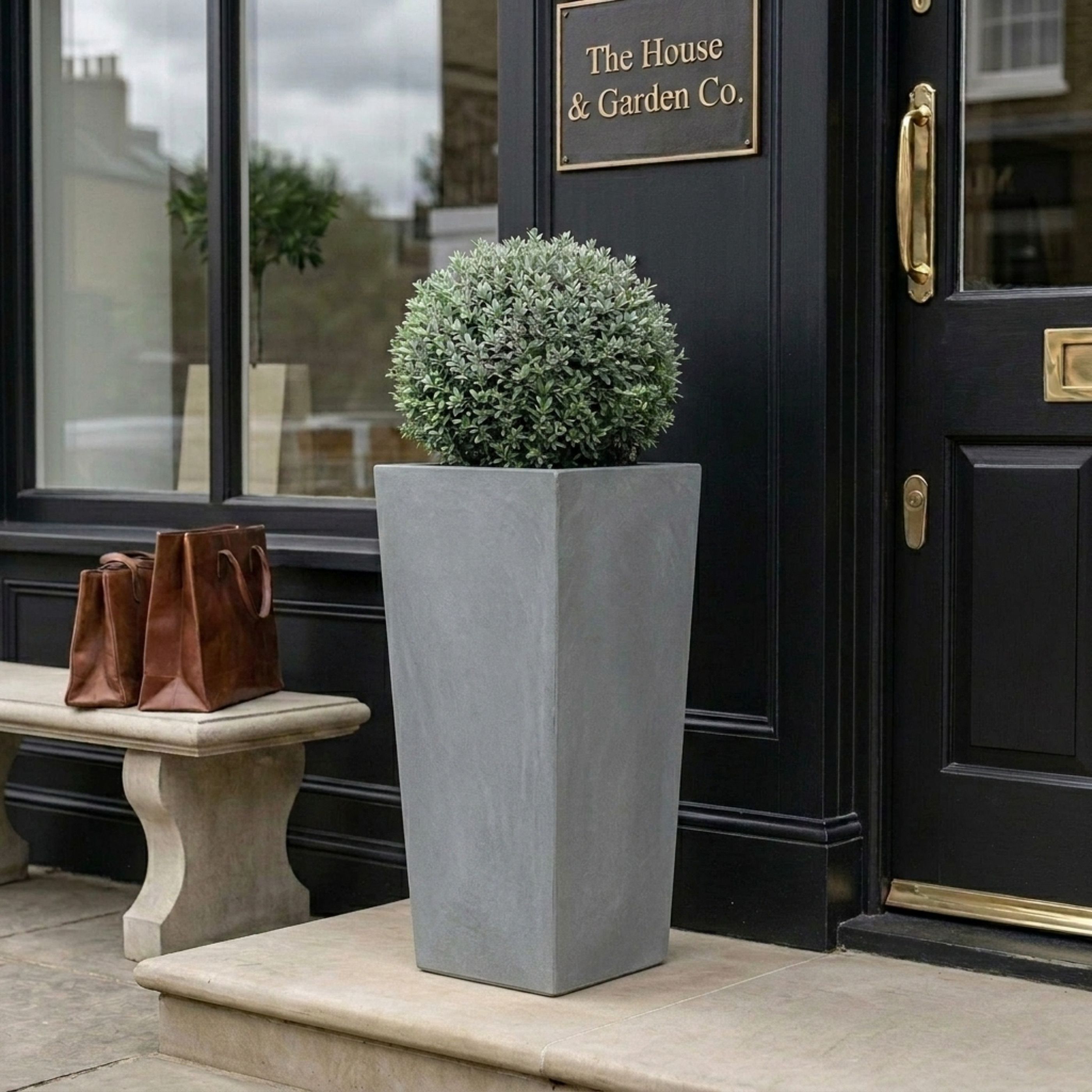 Set of IDEALIST Lite Light Concrete Garden Tall Planters, Outdoor Plant Pots with Tapered Shape
