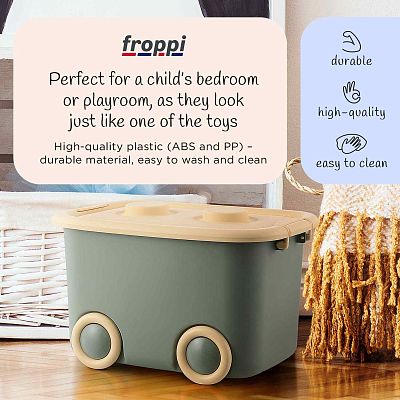 Stackable Plastic Kids Toy Storage Box with Lid and Wheels by Froppi