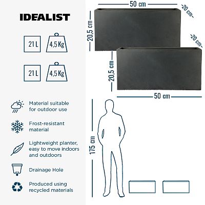 IDEALIST Lite Contemporary Light Concrete Trough Planter Set