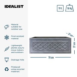 IDEALIST Lite Window Box Faux Lead Lattice Grey Light Stone Planter