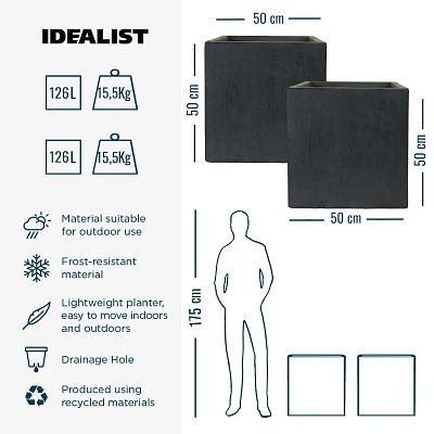 IDEALIST Lite Square Box Contemporary Light Concrete Planter Set