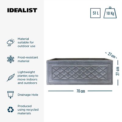 IDEALIST Lite Window Box Faux Lead Lattice Grey Light Stone Planter