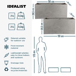IDEALIST Lite Contemporary Light Concrete Trough Planter Set