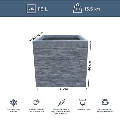 IDEALIST Lite Ribbed Light Concrete Square Planter