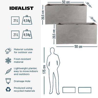 IDEALIST Lite Contemporary Light Concrete Trough Planter Set