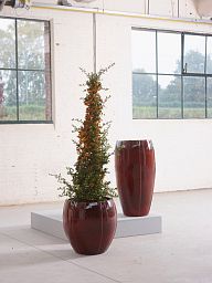 Ceramic Round Tall Lined Glossy Planter Pot In/Out