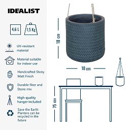 IDEALIST Lite Plaited Style Table and Hanging Cylinder Round Plant Pot Dual Use Indoor Planter