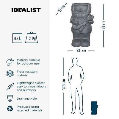 IDEALIST Lite Gnome with a Guitar Oval Plant Pot Outdoor
