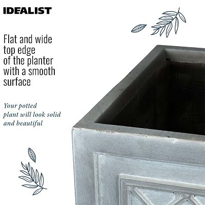 IDEALIST Lite Faux Lead Lattice Planter Light Concrete Square Box