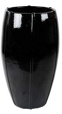 Ceramic Round Tall Lined Glossy Planter Pot In/Out