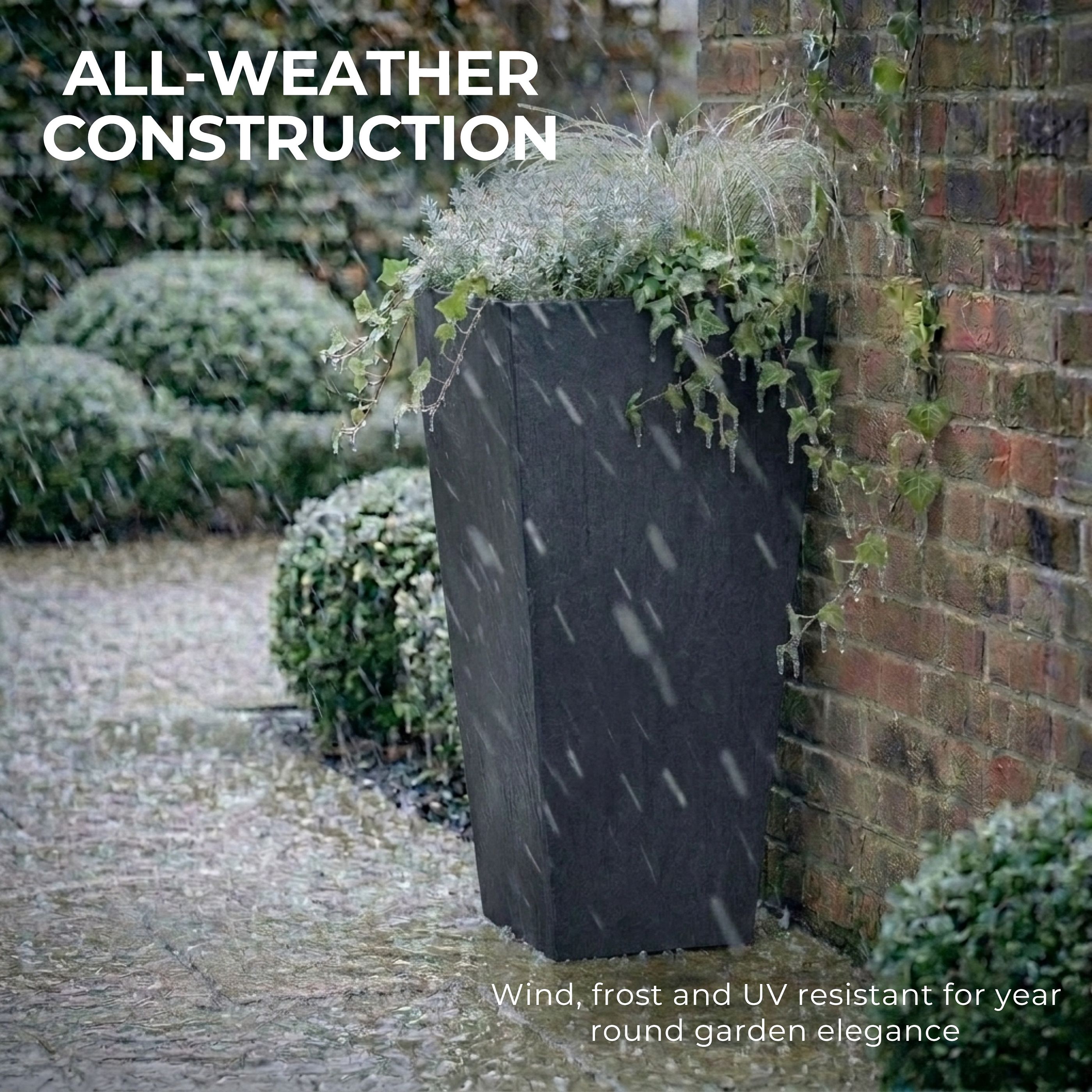 Set of IDEALIST Lite Light Concrete Garden Tall Planters, Outdoor Plant Pots with Tapered Shape