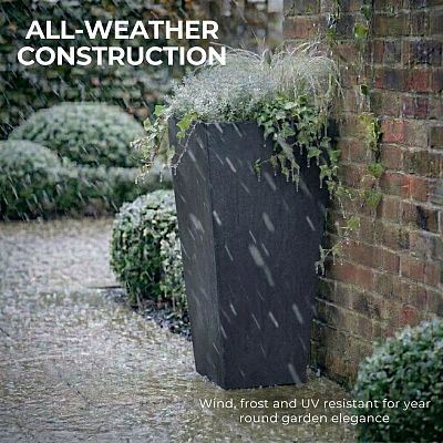 Set of IDEALIST Lite Light Concrete Garden Tall Planters, Outdoor Plant Pots with Tapered Shape