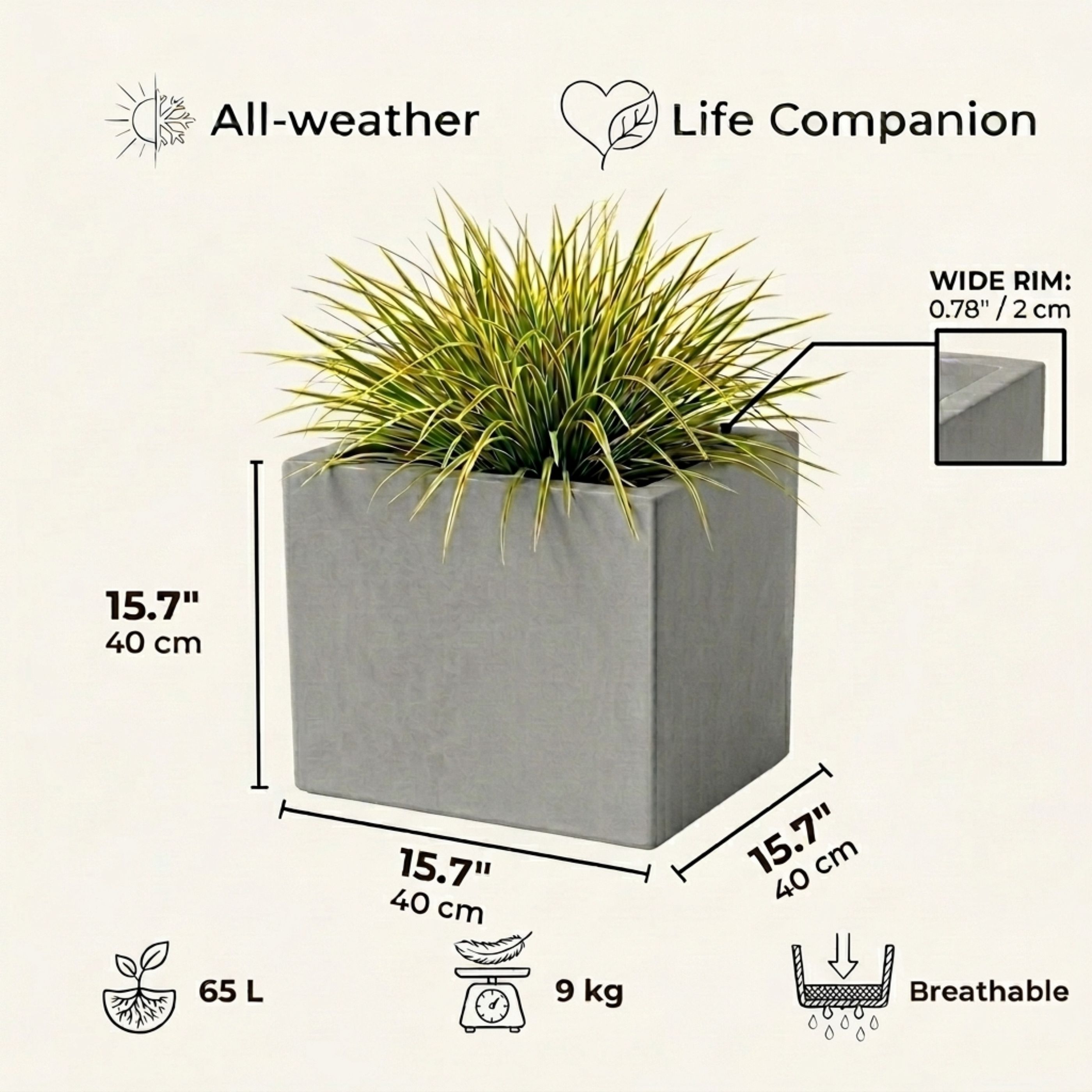 IDEALIST Lite Square Box Contemporary Light Concrete Planter