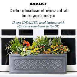 IDEALIST Lite Window Box Faux Lead Lattice Grey Light Stone Planter