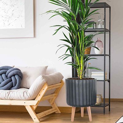 IDEALIST Lite Modern Ribbed Cylinder Planter on Legs, Round Pot Plant Stand Indoor