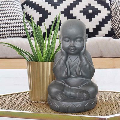 IDEALIST Lite Sitting Baby Monk Grey Indoor and Outdoor Statue L20 W17 H35 cm