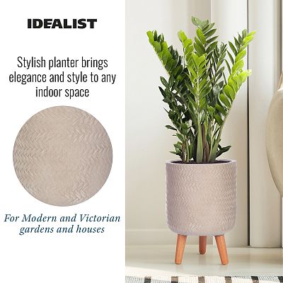 IDEALIST Lite Plaited Style Cylinder Planter on Legs, Round Pot Plant Stand Indoor