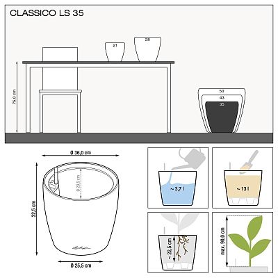 LECHUZA CLASSICO LS Round Poly Resin Self-watering Planter