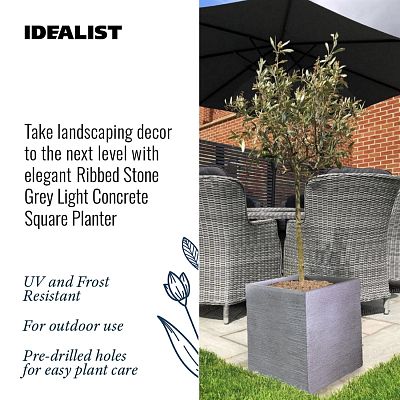 IDEALIST Lite Ribbed Light Concrete Square Planter