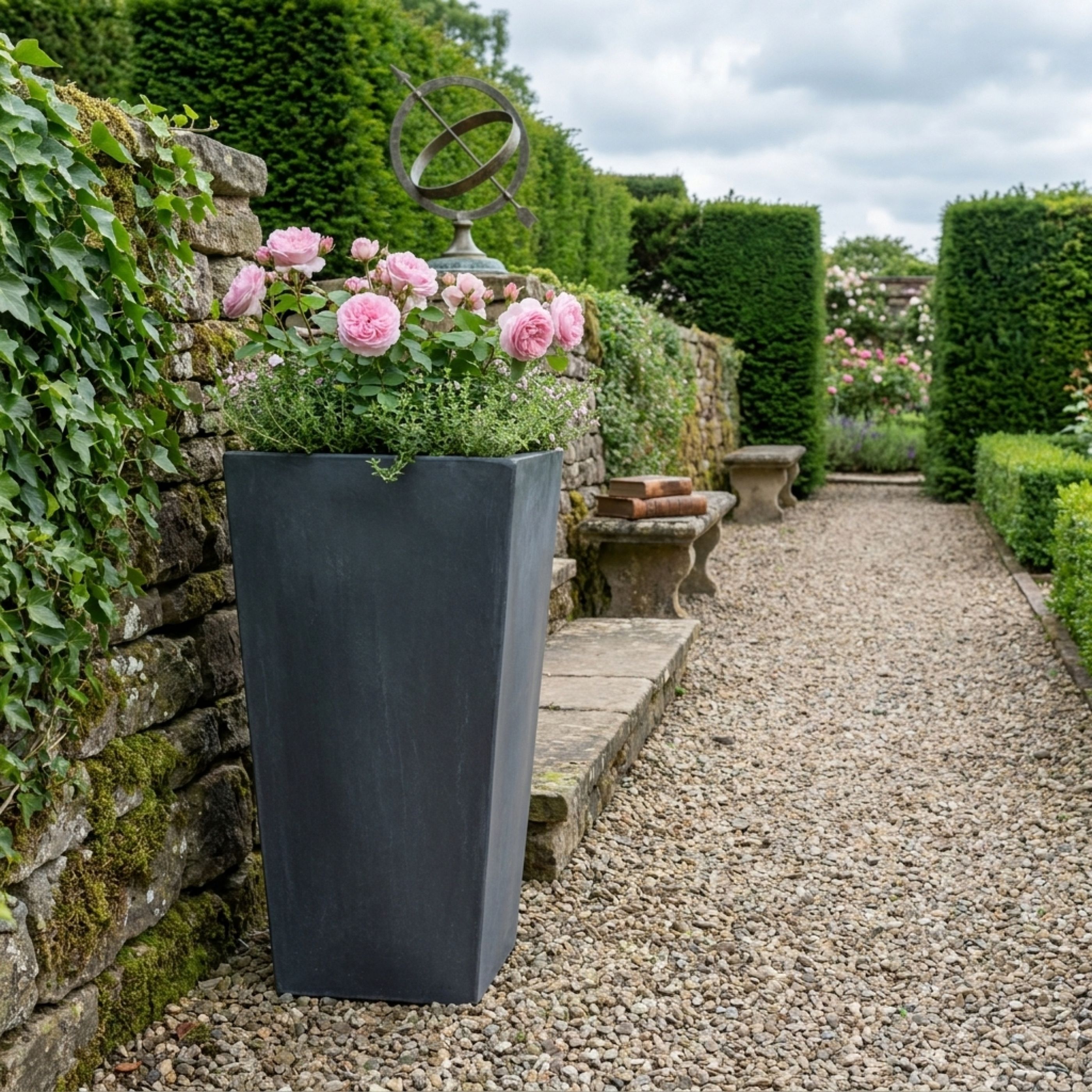 Set of IDEALIST Lite Light Concrete Garden Tall Planters, Outdoor Plant Pots with Tapered Shape