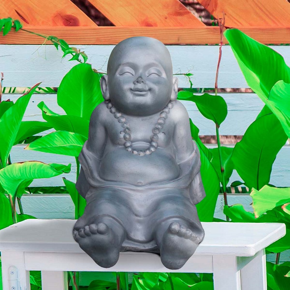 Resting Baby Monk Grey Outdoor Statue by Idealist Lite L31 W22,5 H26 cm