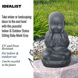 IDEALIST Lite Sitting Baby Monk Grey Indoor and Outdoor Statue L20 W17 H35 cm