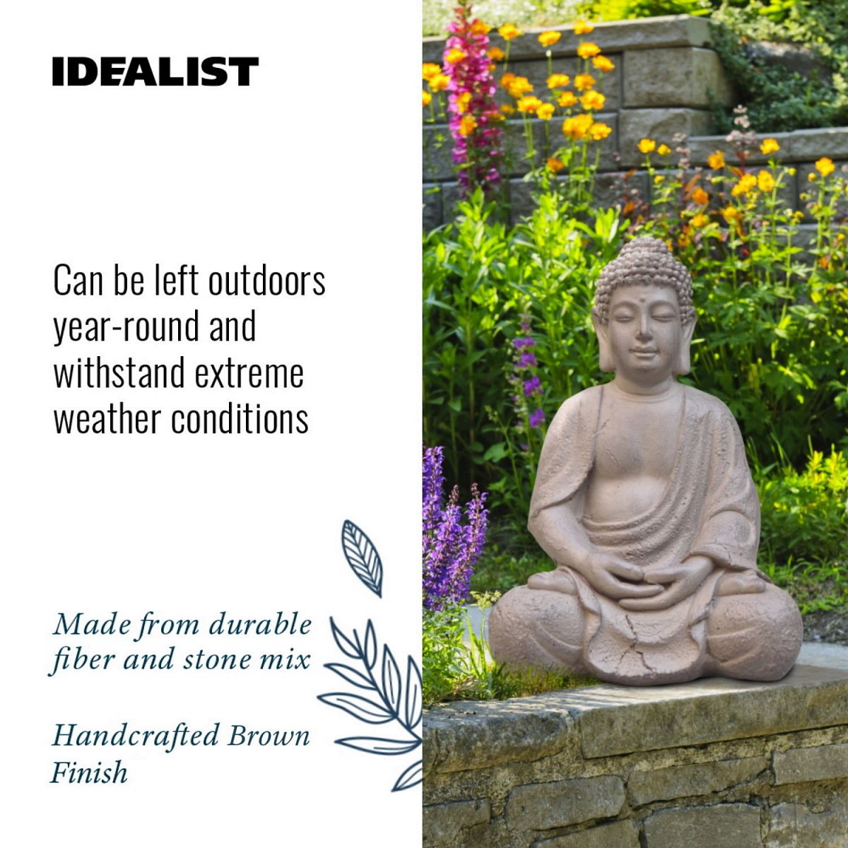 Sitting Buddha Brown Outdoor Statue by Idealist Lite L30 W24 H41 cm
