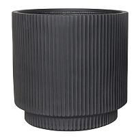 IDEALIST Lite Vertical Ribbed Black Cylinder Outdoor Planter D30 H30 c...