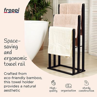 Froppi Bamboo Free Standing Towel Rack, Wooden Towel Holder and Ladder with 3 Bars