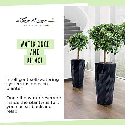 LECHUZA DIAMANTE Premium Glossy Round Tall Poly Resin Self-watering Planter