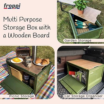 Camping Large Green Plastic Collapsible Storage Unit with Wooden Lid by Froppi