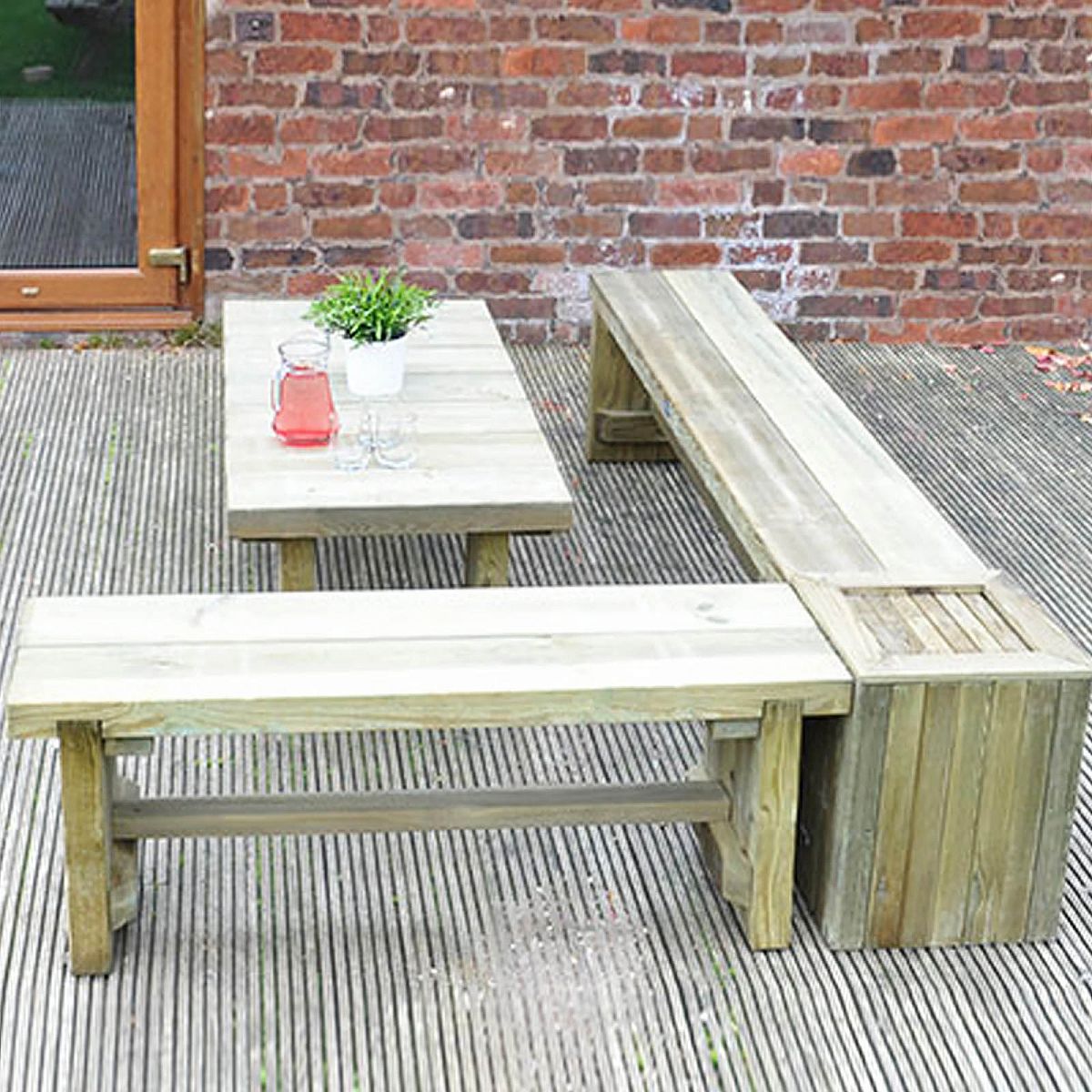 Outdoor Wooden Low Level Sleeper Table by Forest Garden