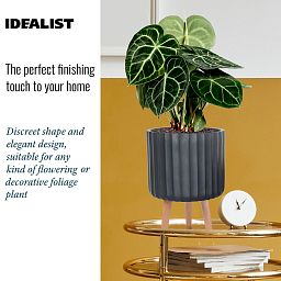 IDEALIST Lite Modern Ribbed Cylinder Planter on Legs, Round Pot Plant Stand Indoor