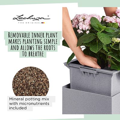 LECHUZA CANTO Stone Low Square Poly Resin Self-watering Planter