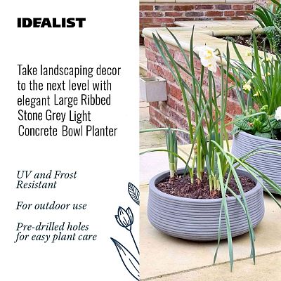 IDEALIST Lite Large Ribbed Light Concrete Bowl Planter