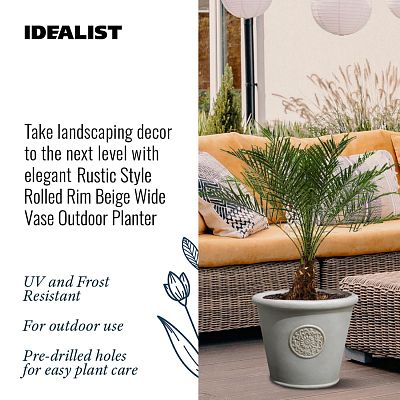 IDEALIST Lite Rustic Style Rolled Rim Wide Vase Outdoor Planter
