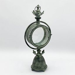 Round Metal Garden Dark Silver Lantern with Conical Foot by Minster