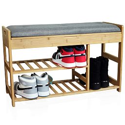 Froppi Bamboo Shoe Storage Bench 2-Tier Wooden Shoe Shelf and Rack with Seat and Storage Box