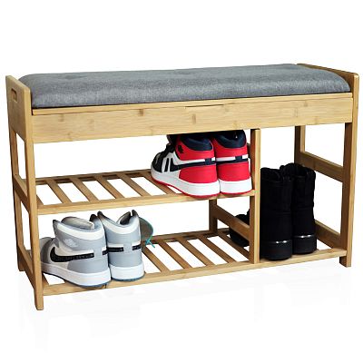 Froppi Bamboo Shoe Storage Bench 2-Tier Wooden Shoe Shelf and Rack with Seat and Storage Box