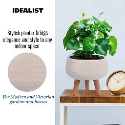 IDEALIST Lite Plaited Style Bowl Planter on Legs, Round Pot Plant Stand Indoor