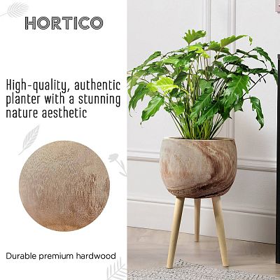 HORTICO TREND Wooden House Planter with Legs, Tall Indoor Plant Pot Stand for House Plants