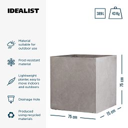 IDEALIST Lite Square Box Contemporary Light Concrete Planter