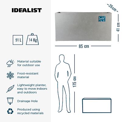 IDEALIST Lite Contemporary Light Concrete High Trough Planter