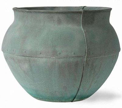 Bell Jar Fiberglass Round Beaten Copper Planter Pot In/Out